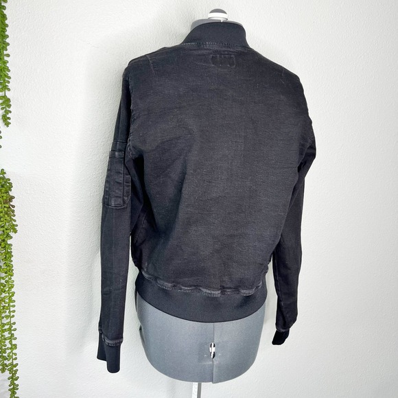 Ci Sono Black Denim Full Zip Long Sleeve Bomber Jacket Women's Size Medium M - Picture 6 of 10